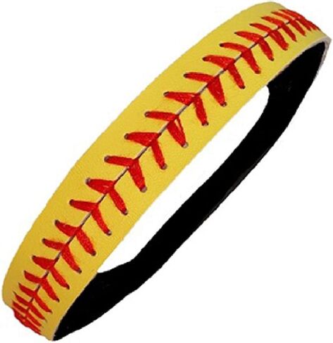 Wholesale Softball Headbands - Yellow Leather with Red Stitching Seam (Available in Lots of Pack Quantities) Fastpitch Stretch Elastic Sport and Fashion Headband by Kenz Laurenz in Saudi Arabia