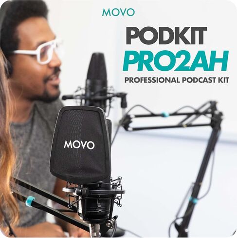 طقم ميكروفون مكثف احترافي من Movo مكون من قطعتين VSM-5 مع واجهة صوت MDX-1 2x2 مع حامل ذراع ميكروفون وسماعات رأس استوديو - مجموعة معدات البودكاست لليوتيوب والبودكاست والبث in Saudi Arabia