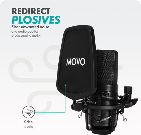 طقم ميكروفون مكثف احترافي من Movo مكون من قطعتين VSM-5 مع واجهة صوت MDX-1 2x2 مع حامل ذراع ميكروفون وسماعات رأس استوديو - مجموعة معدات البودكاست لليوتيوب والبودكاست والبث in Saudi Arabia