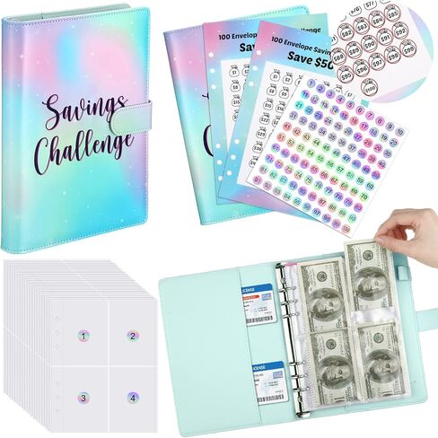 100 Envelope Challenge Binder Save $5, 050 PU Leather A5 Binder 2024 Saving Challenge Binder Budget Book with Cash Envelope Budget Binder Maker Workbook for Budget Plan Money Saving (Colorful) in Saudi Arabia