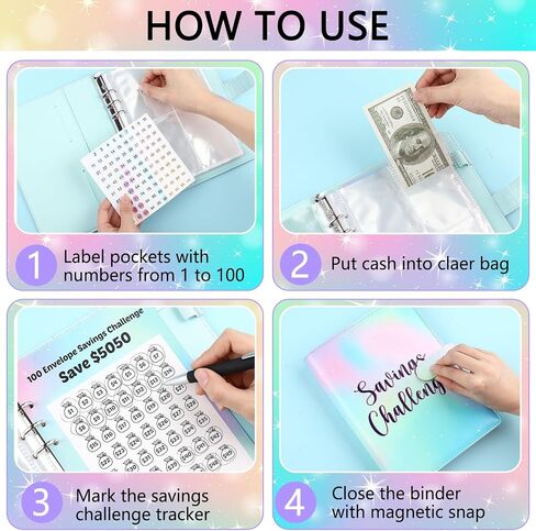 100 Envelope Challenge Binder Save $5, 050 PU Leather A5 Binder 2024 Saving Challenge Binder Budget Book with Cash Envelope Budget Binder Maker Workbook for Budget Plan Money Saving (Colorful) in Saudi Arabia