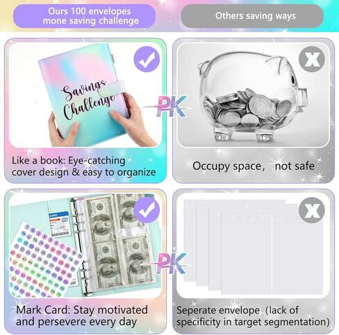 100 Envelope Challenge Binder Save $5, 050 PU Leather A5 Binder 2024 Saving Challenge Binder Budget Book with Cash Envelope Budget Binder Maker Workbook for Budget Plan Money Saving (Colorful) in Saudi Arabia