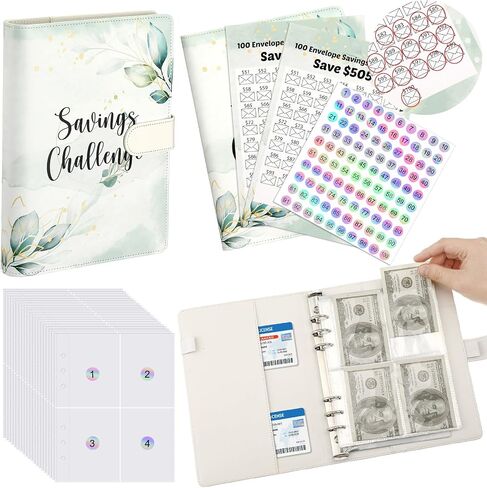 100 Envelope Challenge Binder Save $5, 050 PU Leather A5 Binder 2024 Saving Challenge Binder Budget Book with Cash Envelope Budget Binder Maker Workbook for Budget Plan Money Saving (Colorful) in Saudi Arabia