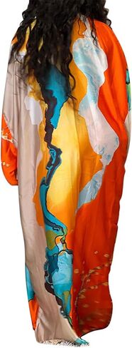 Womens Floral Satin Swimwear Maxi Long Kimono Robe Coverups Cover Ups in Saudi Arabia