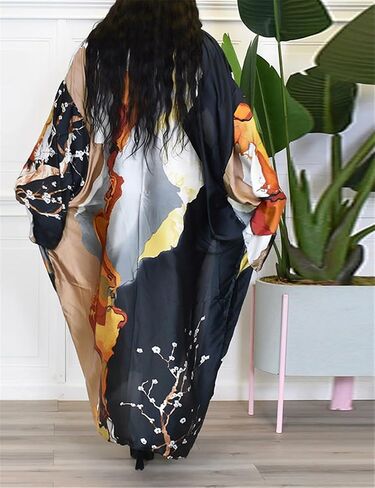 Womens Floral Satin Swimwear Maxi Long Kimono Robe Coverups Cover Ups in Saudi Arabia
