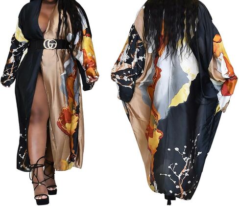Womens Floral Satin Swimwear Maxi Long Kimono Robe Coverups Cover Ups in Saudi Arabia
