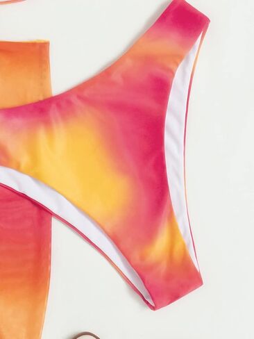 Women 3 Piece Swimsuits Bathing Suits Tie Dye Self Tie High Waisted Bikini with Coverup Beach Skirt Sarong in Saudi Arabia