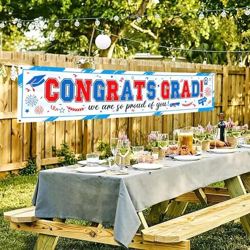45pcs Graduation Banner 2024, Congrats Grad Banner with Gaduation Balloons, Graduation Banner Class of 2024 Decorations, Grad Outdoor Decorations, College Graduation Party Supplies, Red&White&Blue in Saudi Arabia