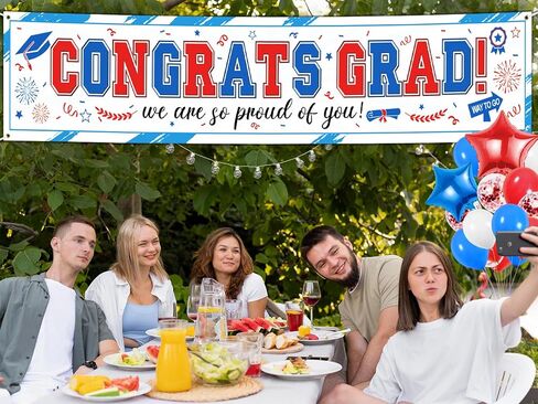 45pcs Graduation Banner 2024, Congrats Grad Banner with Gaduation Balloons, Graduation Banner Class of 2024 Decorations, Grad Outdoor Decorations, College Graduation Party Supplies, Red&White&Blue in Saudi Arabia