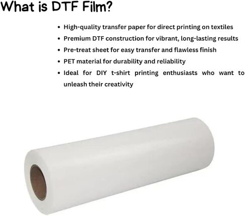 Rock Rose DTF Film Roll DTF Transfer Film 13" x 328 FT PreTreat Sheet PET Heat Transfer Paper for DYI Direct Print on T-Shirts Textile (Double Sided Coating) in Saudi Arabia