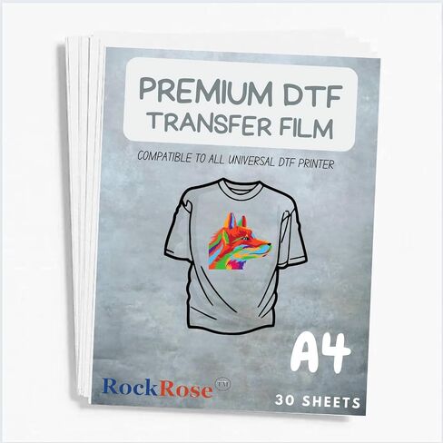 Rock Rose DTF Film Roll DTF Transfer Film 13" x 328 FT PreTreat Sheet PET Heat Transfer Paper for DYI Direct Print on T-Shirts Textile (Double Sided Coating) in Saudi Arabia