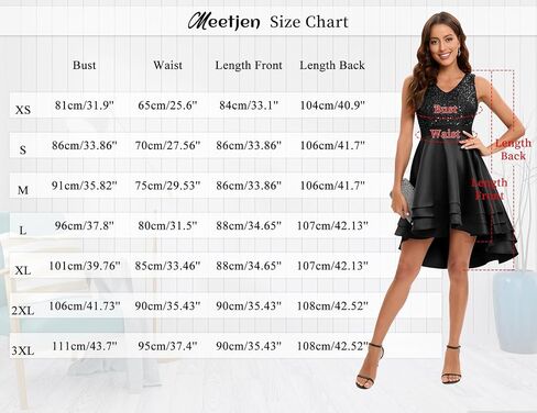 Meetjen Women's Cocktail Dress Short Sequin Satin Hi-Lo V Neck A-line Swing Prom Formal Dress in Saudi Arabia