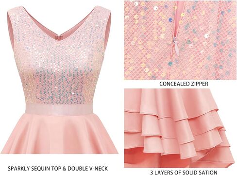 Meetjen Women's Cocktail Dress Short Sequin Satin Hi-Lo V Neck A-line Swing Prom Formal Dress in Saudi Arabia