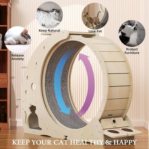 Cat Exercise Wheel for Indoor Cat, Cat Exercise Wheel Cat Treadmill Large Cat Wheel with Feeder and Nest, Exercise Wheel for Running, Scratching, and Climbing, Wooden Wide Cat Walking Wheel in Saudi Arabia