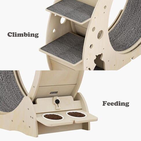 Cat Exercise Wheel for Indoor Cat, Cat Exercise Wheel Cat Treadmill Large Cat Wheel with Feeder and Nest, Exercise Wheel for Running, Scratching, and Climbing, Wooden Wide Cat Walking Wheel in Saudi Arabia