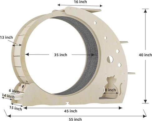 Cat Exercise Wheel for Indoor Cat, Cat Exercise Wheel Cat Treadmill Large Cat Wheel with Feeder and Nest, Exercise Wheel for Running, Scratching, and Climbing, Wooden Wide Cat Walking Wheel in Saudi Arabia