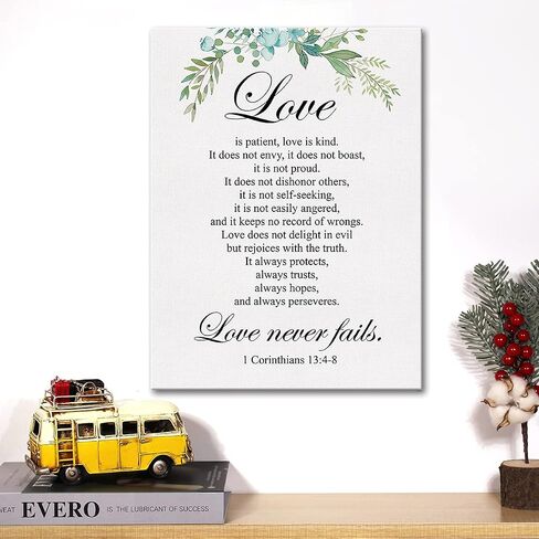 Christian Canvas Wall Art Love is Patient Love is Kind 1 Corinthians 13:4-8 Canvas Print Positive Scripture Canvas Painting Home Bedroom Wall Decor Framed Wedding Gift 12x15 Inch in Saudi Arabia
