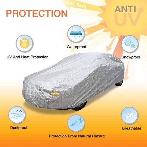 uxcell 3XXL+ Silver Tone Soft Aluminum Car Cover Outdoor Weather Waterproof Breathable Rain Snow Heat Resistant 570 x 190 x 160cm in Saudi Arabia