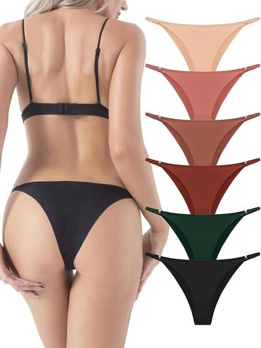 Women's String Bikini Briefs Soft and Seamless Women's Strap Bikini Panties Comfortable Low-Rise Underwear 6 Pack in Kuwait