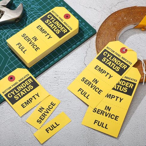Woanger 400 Pcs Cylinder Status Tags Empty in Service Full 3 Part Perforated Tags with 400 Pieces Wires 4.7 x 2.4 Inches, Black and Yellow in Saudi Arabia