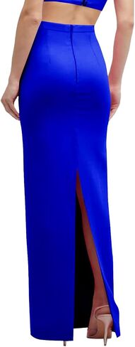 Vrtige Women's Casual High Waist Split Hem Back Zipper Long Maxi Skirt in Saudi Arabia