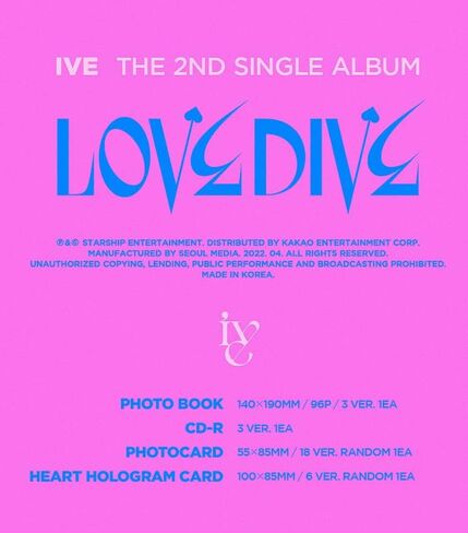 IVE : LOVE DIVE [VER. 3] The 2nd Single Album CD-R+Photobook+Photocard+Heart Hologram Card+(Extra IVE 6 Photocards) in Saudi Arabia