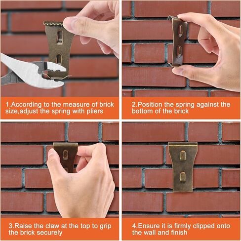 24PCS Brick Wall Clips Brick Hook Clips Steel Brick Hanger Heavy Duty Metal Hangers for Hanging Outdoors, Mounting to Brick Without Drilling, Fit 2-1/8 to 2-1/3 inch (Bronze) in Kuwait