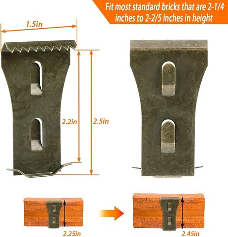 Brick Clips for Hanging Outdoors Brick Hook Clips 20Pcs Heavy Duty Brick Wall Clips Steel Brick Hanger No Drill Fits 2-1/4 to 2-2/5 Inch Bricks (Bronze-10pcs) in Saudi Arabia