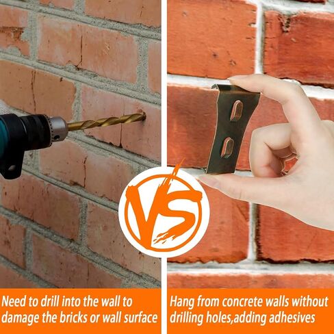 Brick Clips for Hanging Outdoors Brick Hook Clips 20Pcs Heavy Duty Brick Wall Clips Steel Brick Hanger No Drill Fits 2-1/4 to 2-2/5 Inch Bricks (Bronze-10pcs) in Saudi Arabia