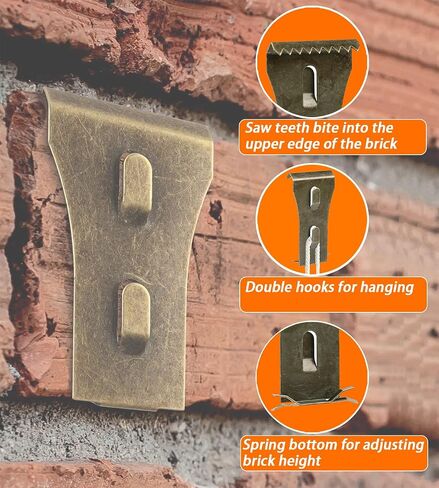 Brick Clips for Hanging Outdoors Brick Hook Clips 20Pcs Heavy Duty Brick Wall Clips Steel Brick Hanger No Drill Fits 2-1/4 to 2-2/5 Inch Bricks (Bronze-10pcs) in Saudi Arabia