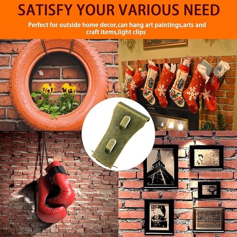 Brick Clips for Hanging Outdoors Brick Hook Clips 20Pcs Heavy Duty Brick Wall Clips Steel Brick Hanger No Drill Fits 2-1/4 to 2-2/5 Inch Bricks (Bronze-10pcs) in Saudi Arabia