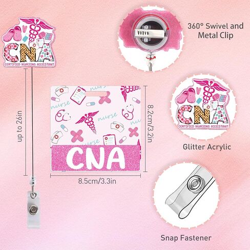 بكرة شارة قابلة للسحب مع شارة بادي - بكرة شارة مساعد تمريض معتمدة وصديق شارة CNA، بكرة شارة ممرضة لامعة لطيفة، مشبك بكرات شارة أكريليك قابل للسحب، هدايا لتمريض CNA in Kuwait