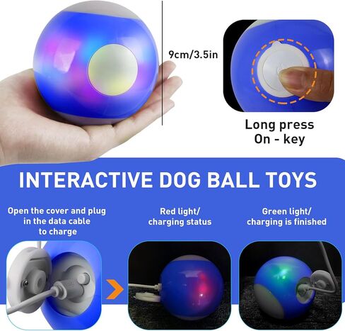 Interactive Dog Ball Toys, Automatic Moving Rotating Dog Ball, Funny Chaser Peppy Pet Wicked Ball for Small Medium Dogs, Indoor & Outdoor Interactive Active Rolling Ball Dog Toy-USB Rechargeable in Kuwait