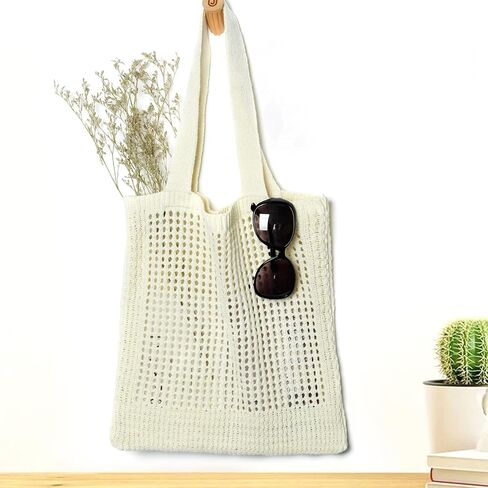 WantGor Crochet Bags, Beach Mesh Tote Bag Womens Shoulder Shopping Handbag Casual Travel Totes Bag Foldable Hobo Bags in Saudi Arabia