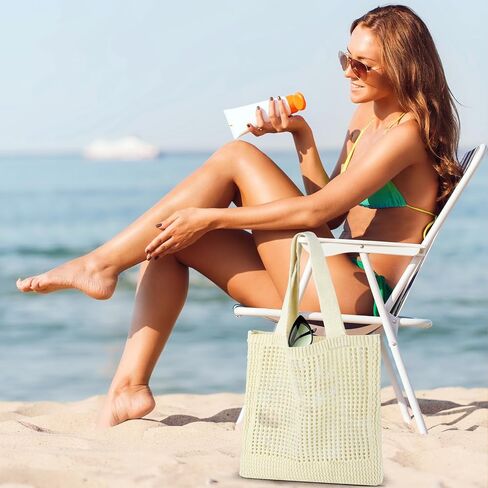 WantGor Crochet Bags, Beach Mesh Tote Bag Womens Shoulder Shopping Handbag Casual Travel Totes Bag Foldable Hobo Bags in Saudi Arabia