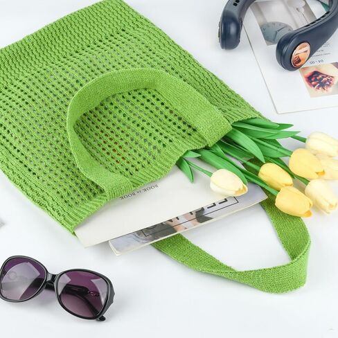 WantGor Crochet Bags, Beach Mesh Tote Bag Womens Shoulder Shopping Handbag Casual Travel Totes Bag Foldable Hobo Bags in Saudi Arabia