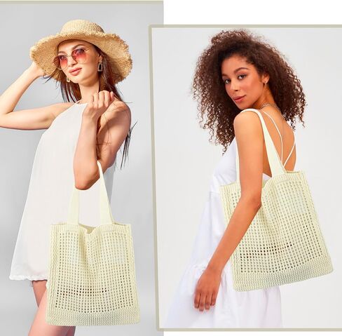 WantGor Crochet Bags, Beach Mesh Tote Bag Womens Shoulder Shopping Handbag Casual Travel Totes Bag Foldable Hobo Bags in Saudi Arabia