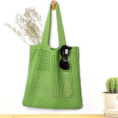 WantGor Crochet Bags, Beach Mesh Tote Bag Womens Shoulder Shopping Handbag Casual Travel Totes Bag Foldable Hobo Bags in Saudi Arabia