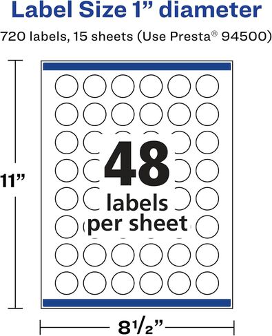 Avery Matte White Removable Round Labels with Sure Feed Technology, Print-to-The-Edge, 1" Diameter, 720 Removable Labels, Laser/Inkjet Printable Labels in Saudi Arabia