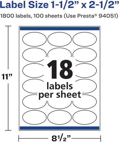 Avery Matte White Oval Labels with Sure Feed, 1.5" x 2.5", 1,800 Matte White Printable Labels in Saudi Arabia