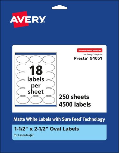 Avery Matte White Oval Labels with Sure Feed, 1.5" x 2.5", 1,800 Matte White Printable Labels in Saudi Arabia