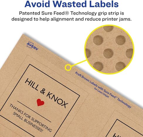 Avery Kraft Brown Square Labels with Sure Feed, 3" x 3", 90 Kraft Brown Labels, Print-to-The-Edge, Laser/Inkjet Printable Labels in Saudi Arabia