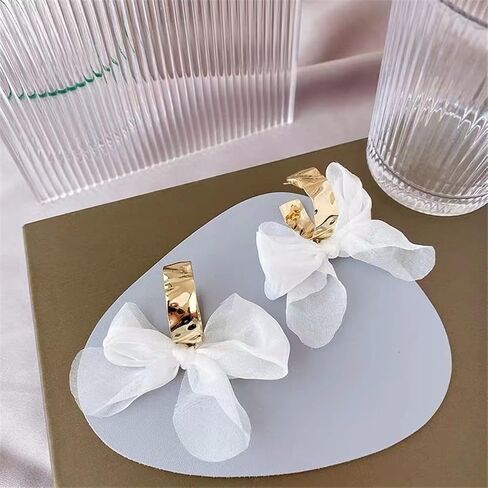 الأقراط القوس الكبير القوس C على شكل نصف هوب الأقراط الأبيض الوردي الأصفر النسيج Bowknot التعادل الشريط أقراط للنساء الفتيات عيد ميلاد مجوهرات هدية in Kuwait