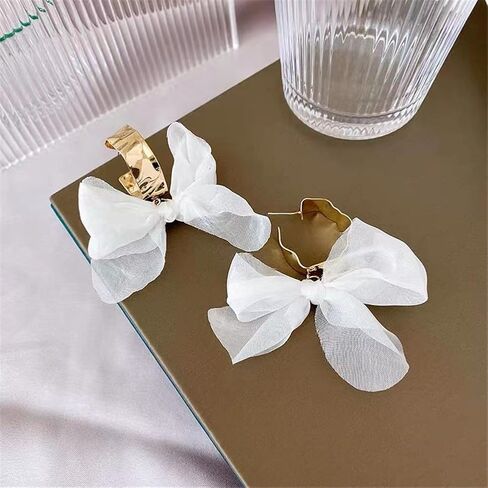 الأقراط القوس الكبير القوس C على شكل نصف هوب الأقراط الأبيض الوردي الأصفر النسيج Bowknot التعادل الشريط أقراط للنساء الفتيات عيد ميلاد مجوهرات هدية in Kuwait