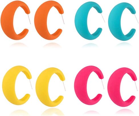 Colorful Acrylic Chunky Hoop Earrings for Women Girls Lightweight Exaggerated Geometric Earrings Minimalist Earrings Retro Neon Earrings StatementJewellery in Saudi Arabia