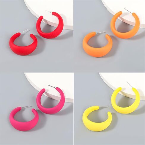 Colorful Acrylic Chunky Hoop Earrings for Women Girls Lightweight Exaggerated Geometric Earrings Minimalist Earrings Retro Neon Earrings StatementJewellery in Saudi Arabia