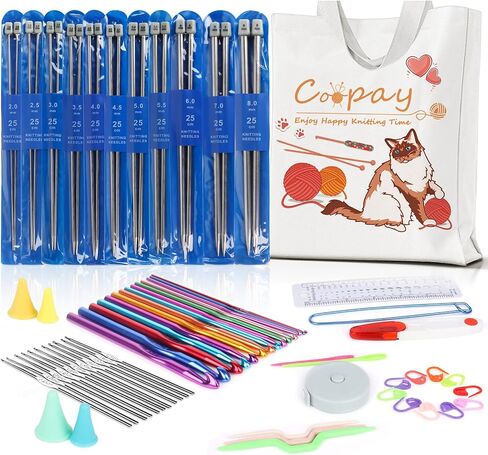 Coopay Knitting Needles Set 86PCS Knitting Kit for Beginners, Crochet Knitting Start Set Includes 9.8" Bamboo Knitting Needle Set (2-10mm), Metal Crochet Hooks Set (0.6-10mm) & Crochet Accessories in Saudi Arabia