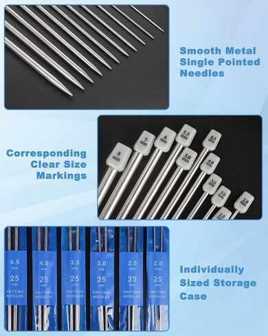 Coopay Knitting Needles Set 86PCS Knitting Kit for Beginners, Crochet Knitting Start Set Includes 9.8" Bamboo Knitting Needle Set (2-10mm), Metal Crochet Hooks Set (0.6-10mm) & Crochet Accessories in Saudi Arabia