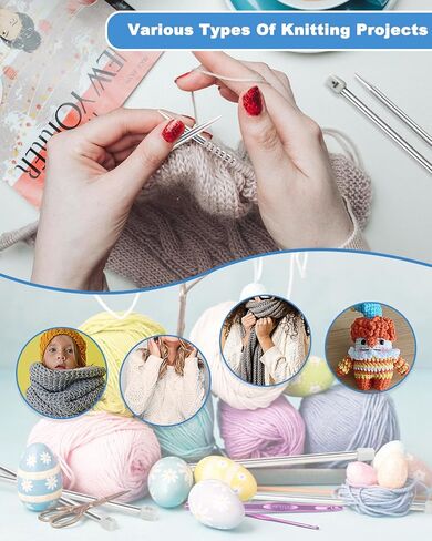 Coopay Knitting Needles Set 86PCS Knitting Kit for Beginners, Crochet Knitting Start Set Includes 9.8" Bamboo Knitting Needle Set (2-10mm), Metal Crochet Hooks Set (0.6-10mm) & Crochet Accessories in Saudi Arabia