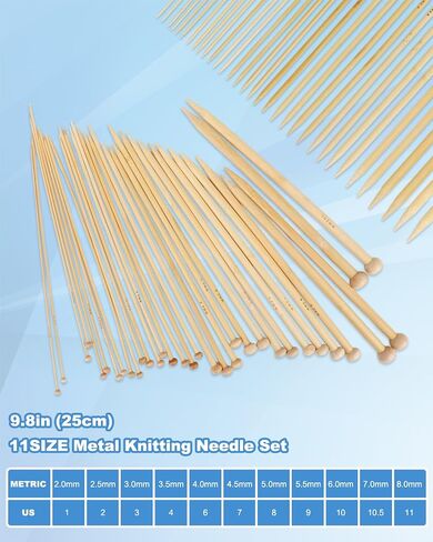 Coopay Knitting Needles Set 86PCS Knitting Kit for Beginners, Crochet Knitting Start Set Includes 9.8" Bamboo Knitting Needle Set (2-10mm), Metal Crochet Hooks Set (0.6-10mm) & Crochet Accessories in Saudi Arabia